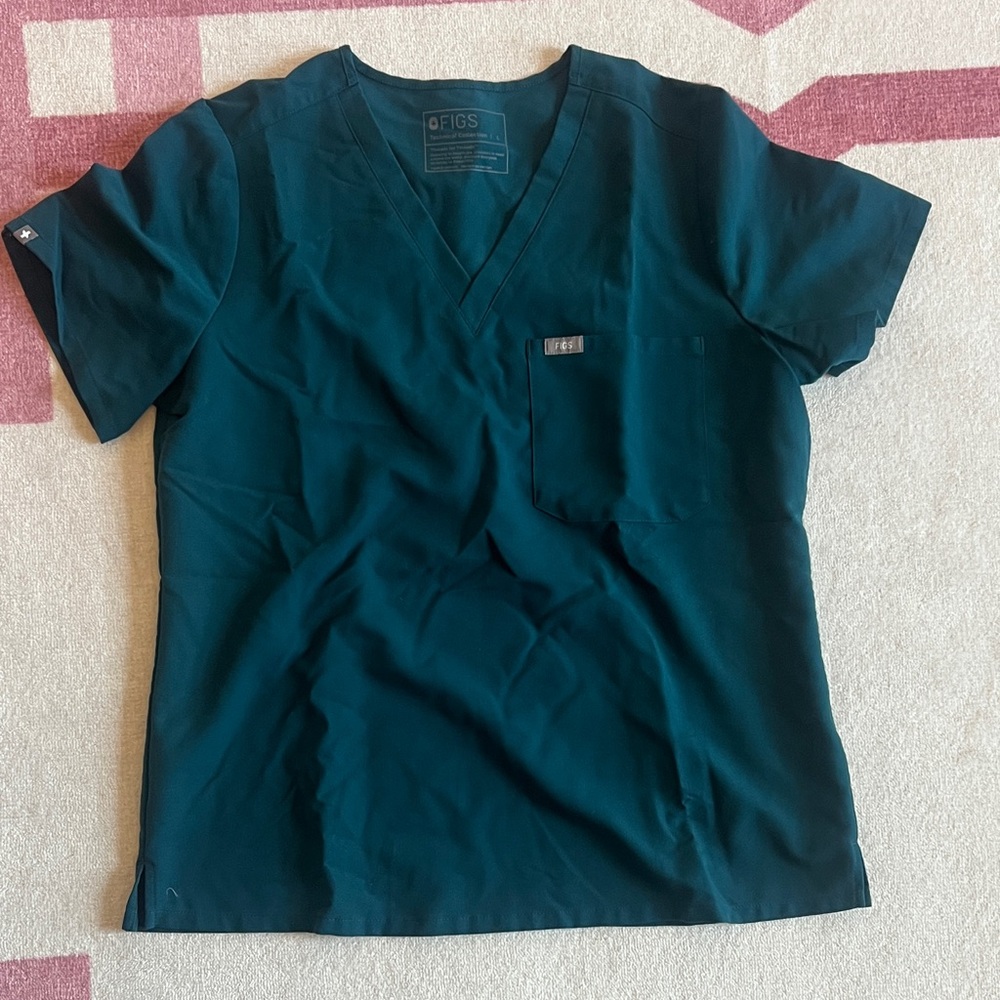 Figs Caribbean Blue Catarina V-Neck Scrub Top One Pocket